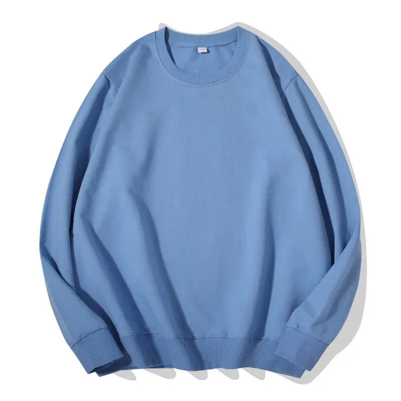 260g 100% Cotton Men's Hoodless Sweater Pullovers Sweatshirts Men Loose Solid Color Warm O Neck Tops Hip Hop Y2k Sweatshirt Tops — image 20
