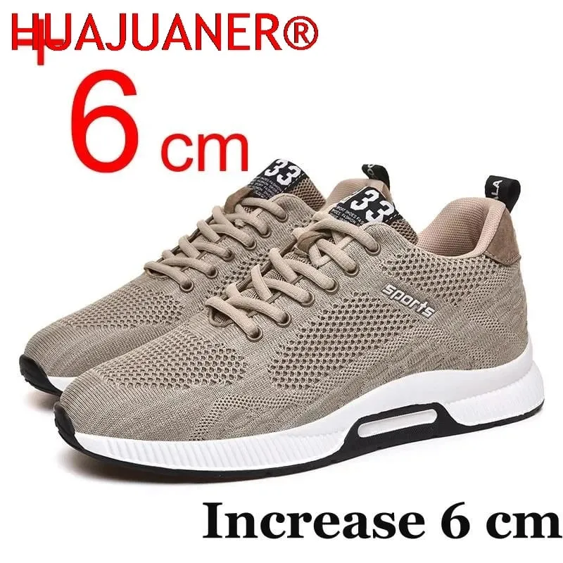 Men Sneakers Elevator Shoes Hidden Heels Breathable Heightening Shoes for Men Increase Insole 6CM Sports Casual Height Shoes