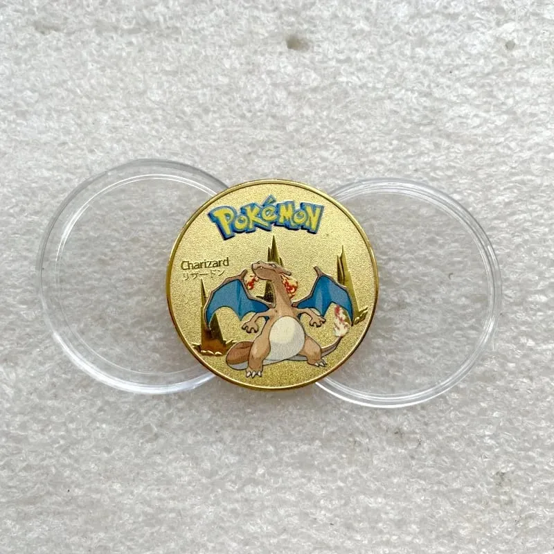 Syiling Emas Pokemon Pikachu Anime Commemorative Coin Charizard Golden Round Metal Syiling Mainan — image 11
