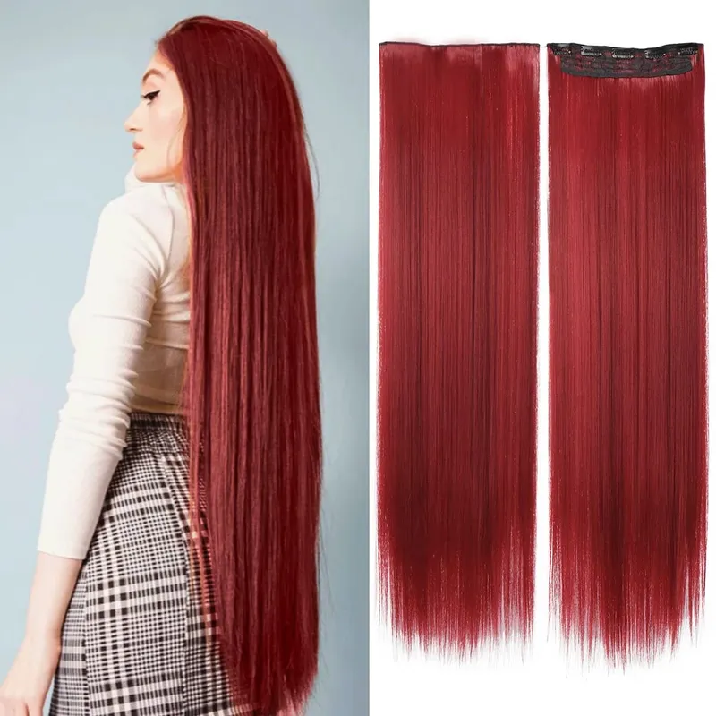 WTB Synthetic 100cm 5 Clip In Hair Extension Heat Resistant Long Straight Black Fake Hairpiece for Women Natural Fake Hair 5 Siz — image 14