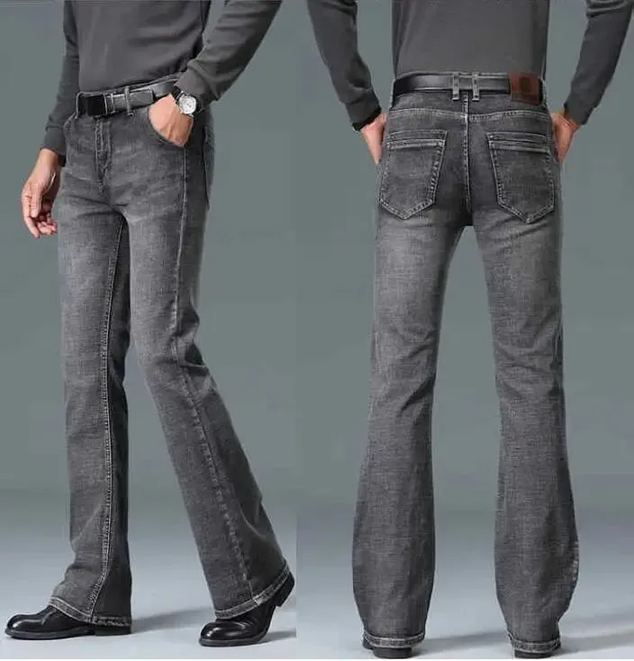 Smoke Gray Flared Jeans Of The 1980s Men High Waisted Wide Boot Cut Pants Wde Leg Denim Trousers — image 4