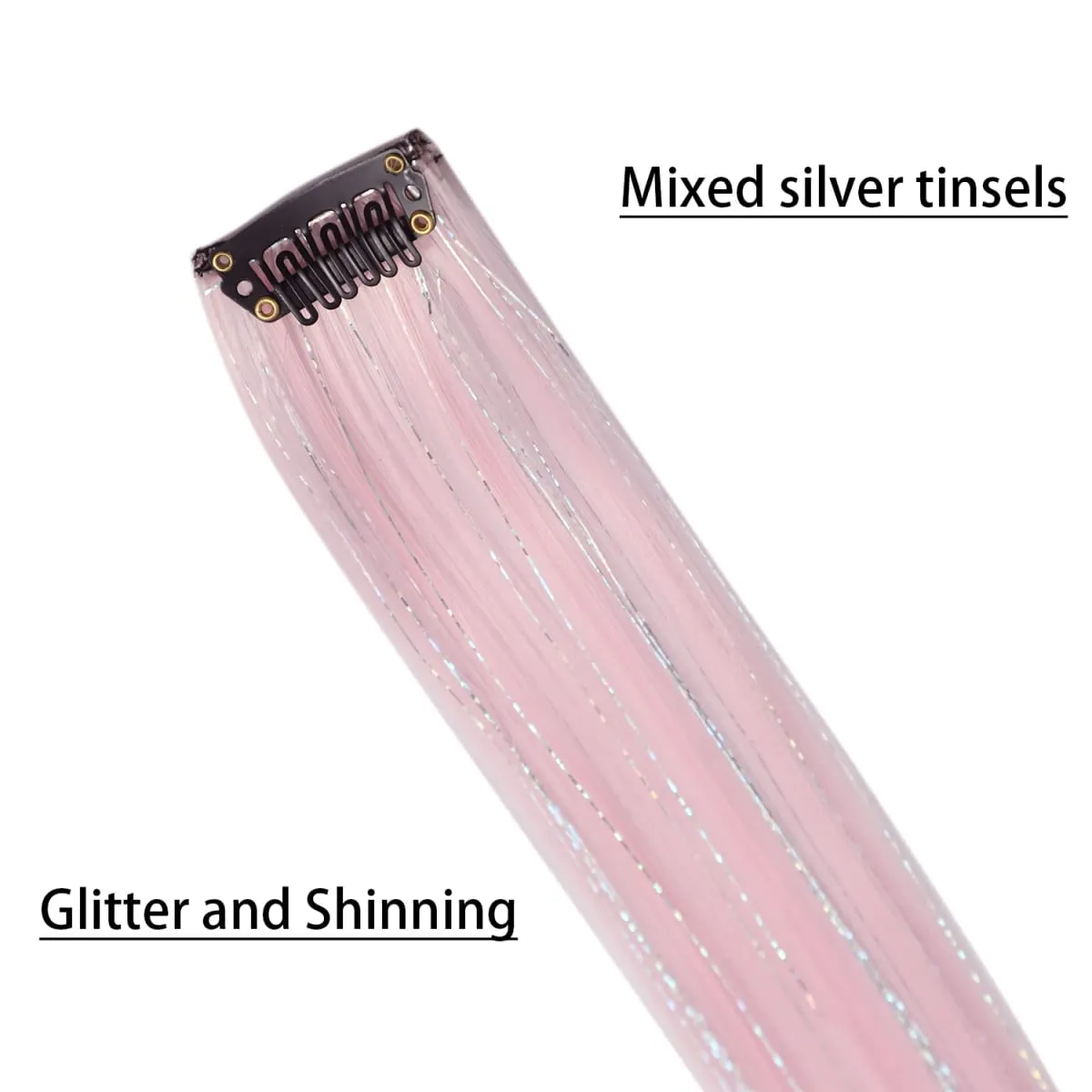 Clip in Colored Hair Extensions Mixed Silver Tinsels Synthetic Rainbow Hairpieces Holiday Party Highlights for Women Girls — image 4