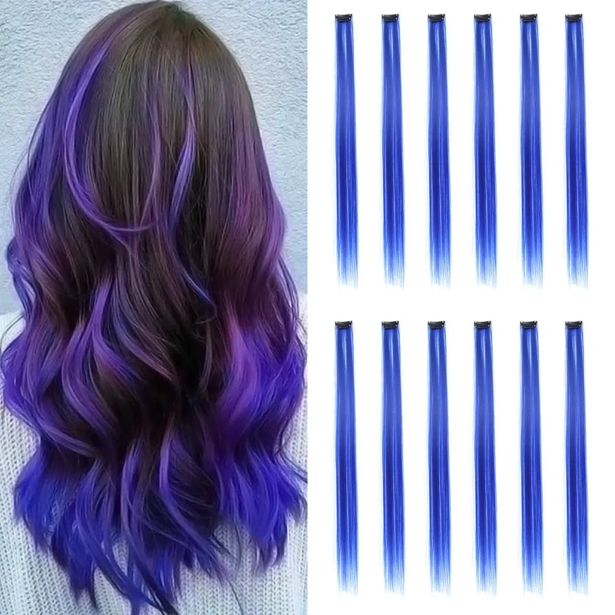 Colored Hair Extensions Lilac color Clip in Hair Extension 12 PCS Highlight Colorful Hair Piece Straight Synthetic Hairpieces