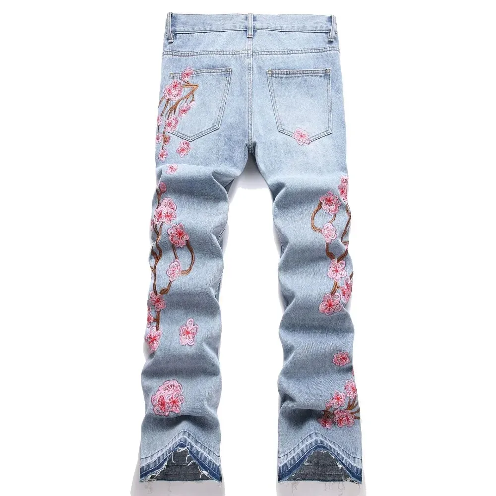 Men Straight Jean Denim Pants Jeans Loose Ankle Length Pant Pockets Casual Washed High Street Distressed Zipper Fly Spliced — image 4