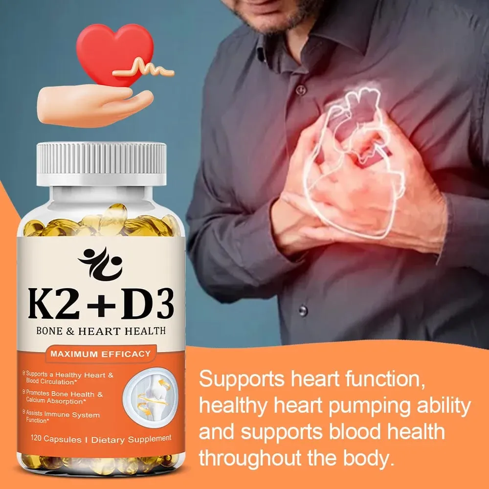 Vitamin D3 + K2-kapsler understøtter calciumabsorption Knogler og led Wellness Hjerte-kar-funktion og immunsystemets sundhed — image 6