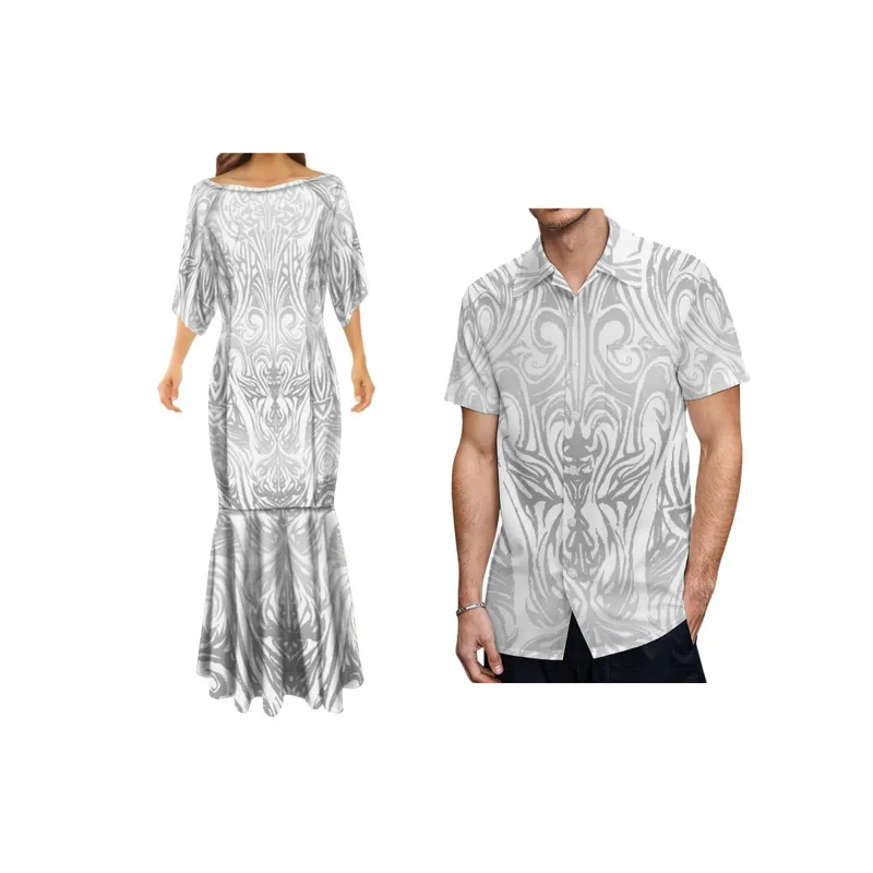 Mother's Day Gift Customized White Design Polynesian Tribal Printed Hawaiian Dresses Party Dress Plus Size Womens Clothing 7XL — image 4