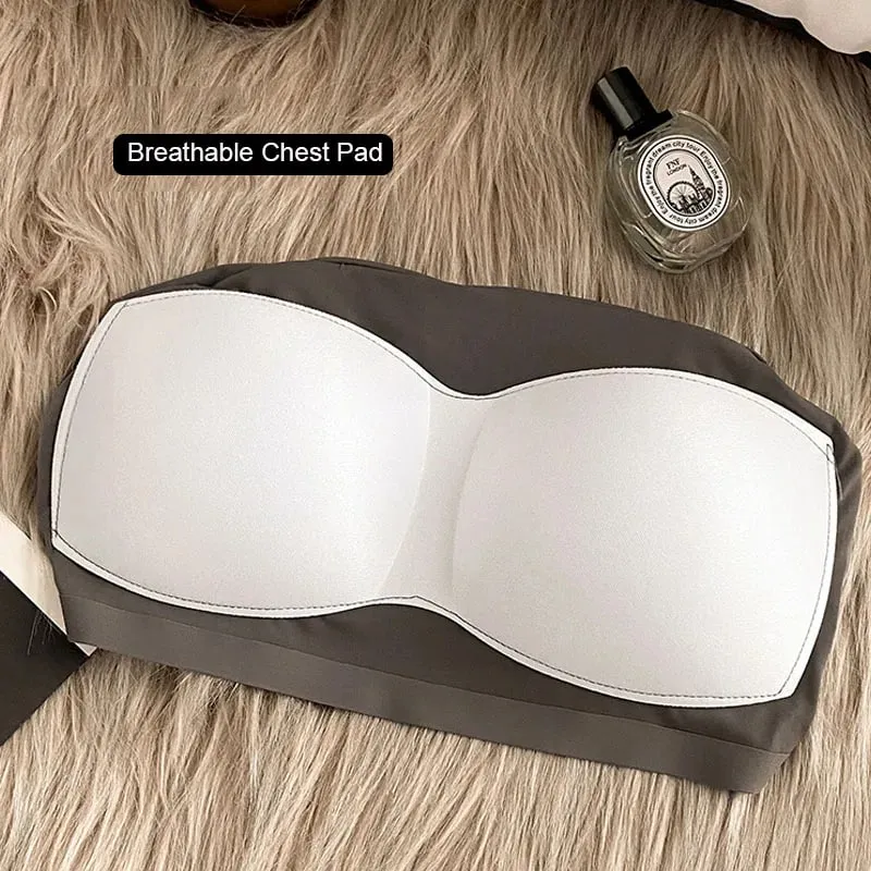 2PCS/Lot Ice Silk Beauty Back Camisole Top For Women with Chest Pad Fixed Cup Inner Wear Outer Wear Summer Female Bandeau — image 7
