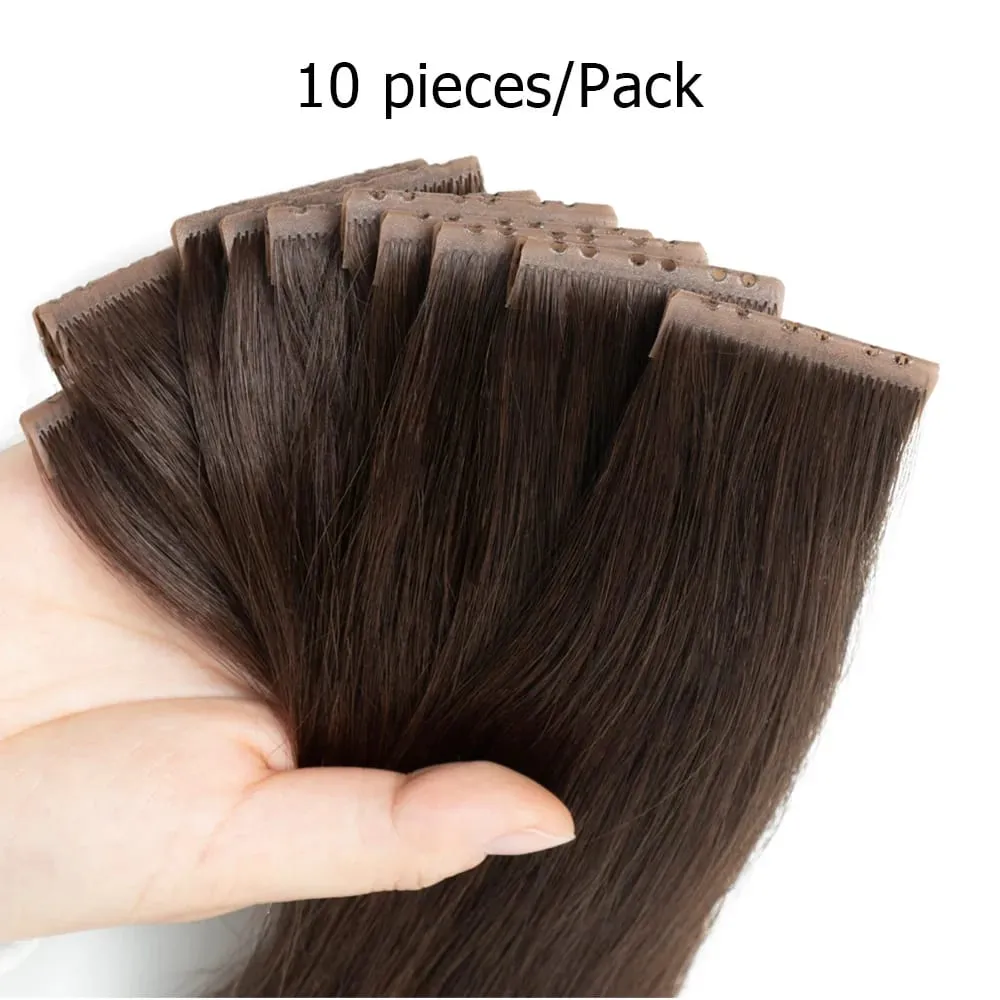Brown Invisible Twin Tabs Hair Weft Human Hair Extensions Straight Inject PU Hole Weft Microlinks XO Weft Blonde 10pcs/Pack — image 2