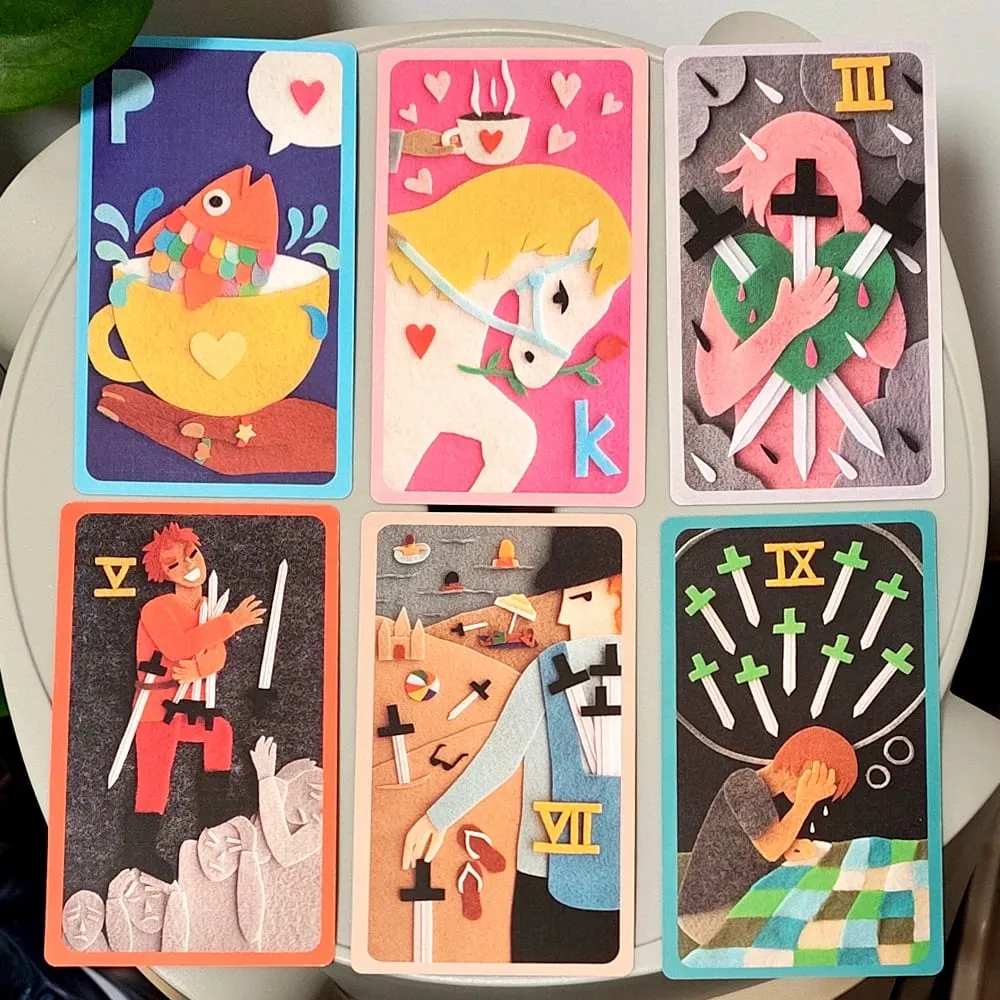 The Craft Felt Tarot 12*7 ซม. 78 ดาดฟ้าที่ไม่ซ้ำกัน Hand - Cut Felt Art Rider แปลก Divination ชุดกล่องแข็ง — image 3