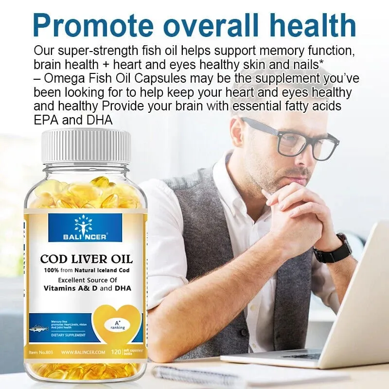 Cod Liver Oil Capsules Rich in Vitamin A D and DHA Help Maintain Healthy Skin Strong Brain and Bones and Improve Memory — image 4