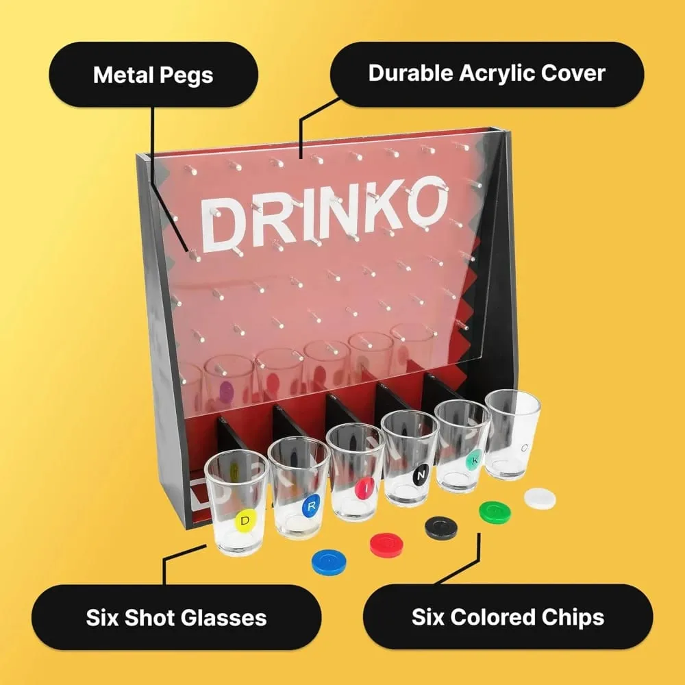 Drinko Drinking Game Social Shot Glass Party Fun for Groups & Couples - Multicolor Glass Shots Durable Board with Metal Pegs — image 5