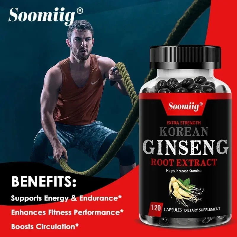 Strong Korean Ginseng 120 Vegetarian Capsules Energy Stamina & Focus + Memory & Mental Performance for Men and Women — image 2