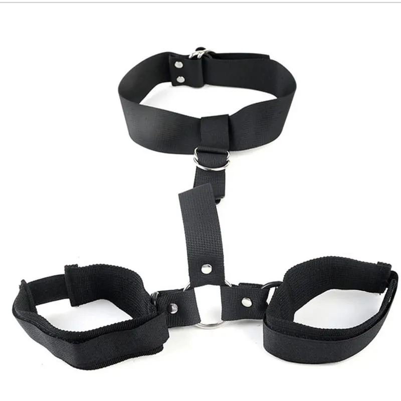 Kein Vibrator, erotisches Sklaven-Sexspielzeug für Frauen, Paare, BDSM-Bondage-Set, offene Beinfesseln, Hals-Handschellen, Fußfesseln, Riemen — image 9