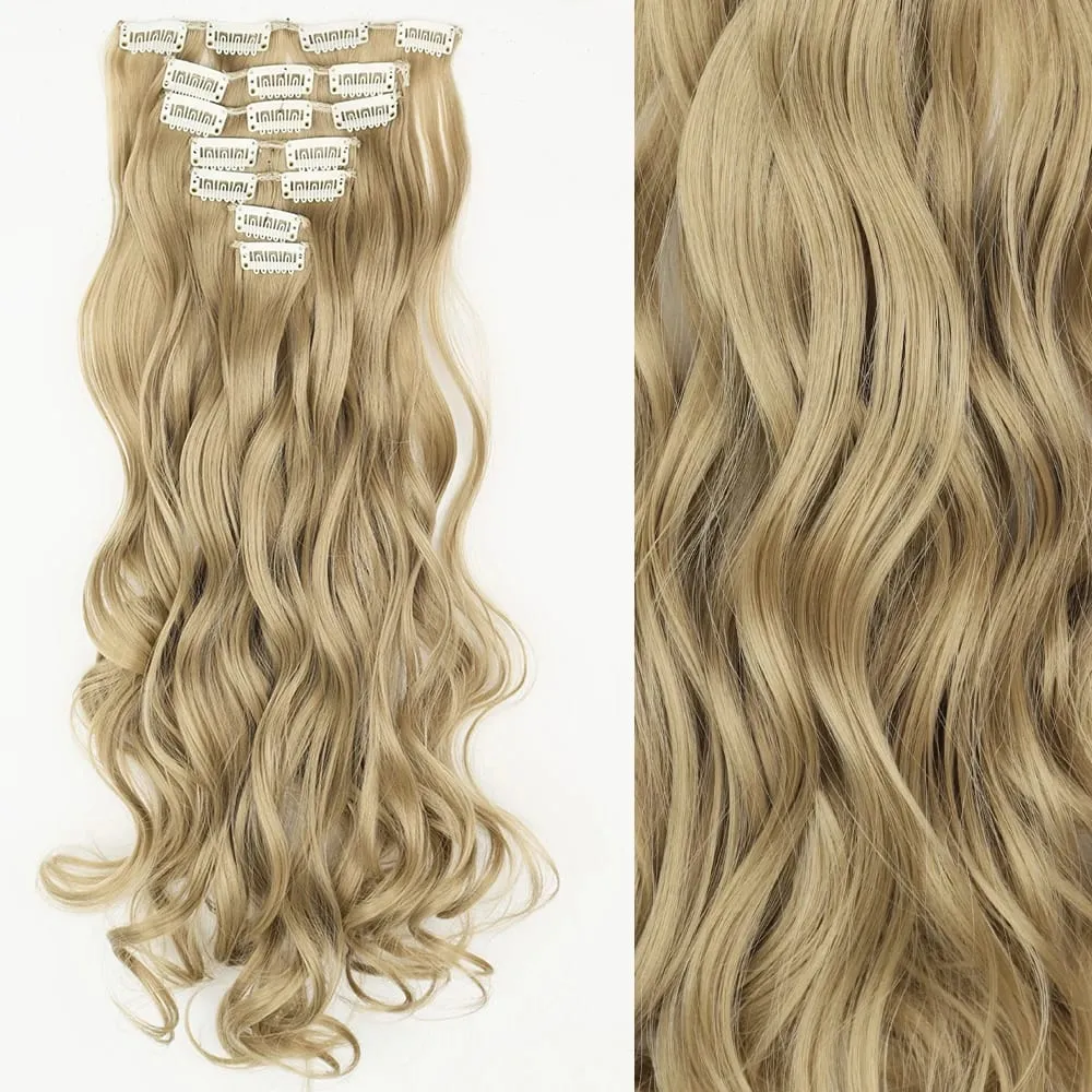 Long Straight Hairstyle 16 Clips 7Pcs/Set Hair Extensions Natural Synthetic Blonde Black Hairpieces Heat Resistant For Women — image 30