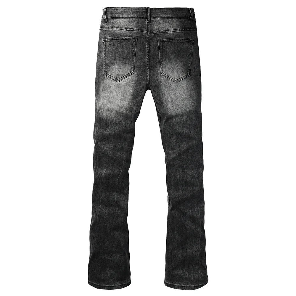 Men's Boot Cut Denim Jeans Gray Black High-Quality Cotton Pants Classic Slim Stretch Flared Trousers — image 2