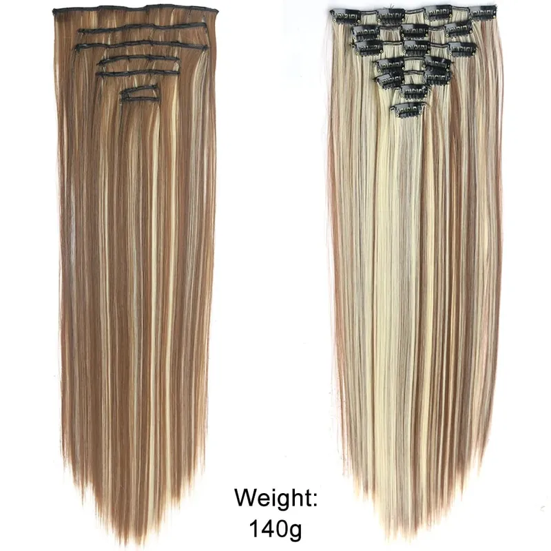 Long Straight Clip In Hairpiece Hair Extensions 4Pcs/Set Synthetic 22'' Black Dark Brown MixedColor Heat Resistant Fiber — image 14