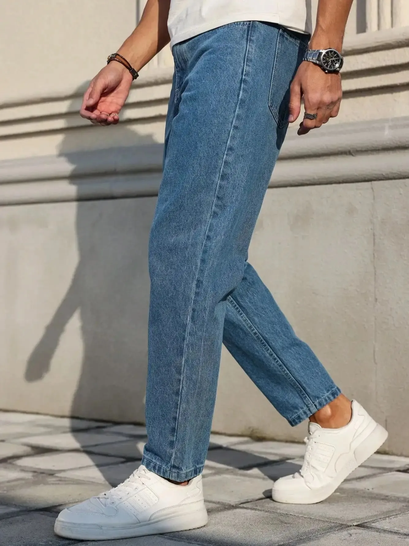 Men's Jeans Are Made of Classic Blue Denim Fabric with a Loose Fit Making Them an Indispensable Versatile Item in the Wardrobe. — image 7