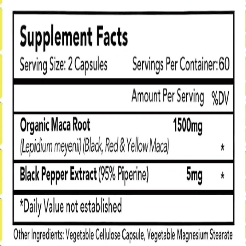 Organic Maca Root Powder Capsules-Black and Yellow Maca Natural Energy Supplement Boost Energy Endurance Support Concentration — image 6