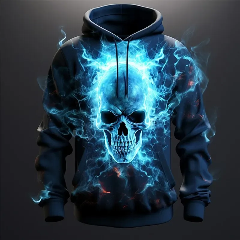 Flame Skull 3D Print Men's Hoodies Autumn Comfortable Long Sleeve Sweatshirts Outdoor Street Gothic Hip Hop Unisex Clothing — image 3