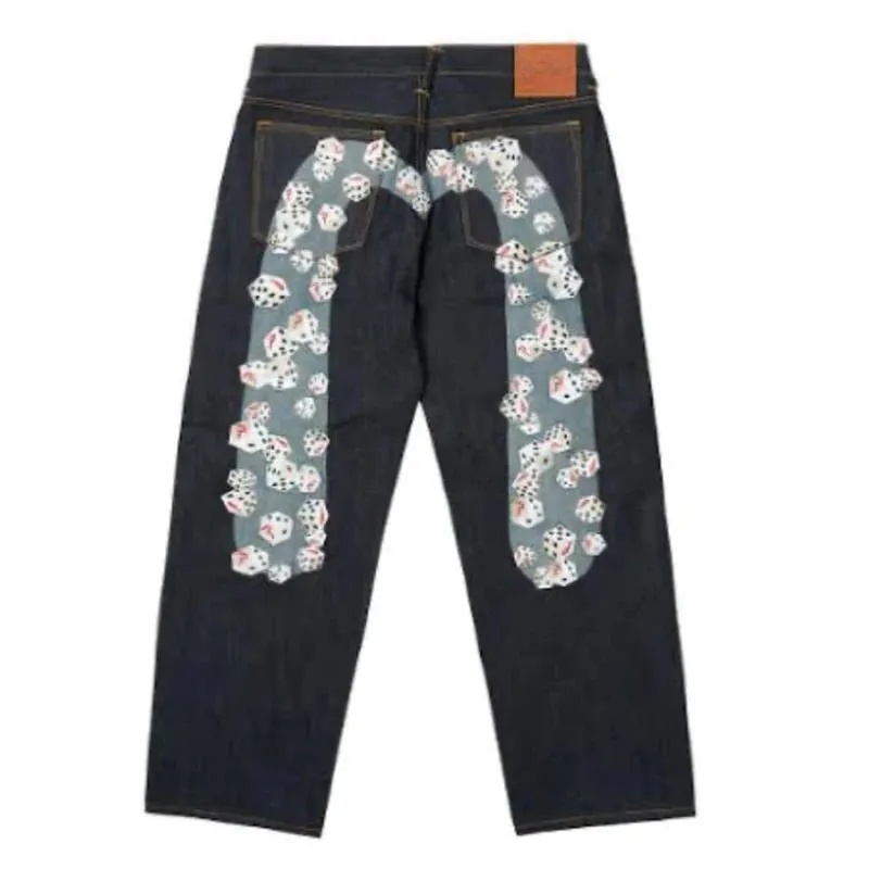 Black Men Straight Leg Jeans Yellow Stitching Loose Slim Fit Trousers 3D Dice Print Artistic Design Unique Trending 2025 New — image 1