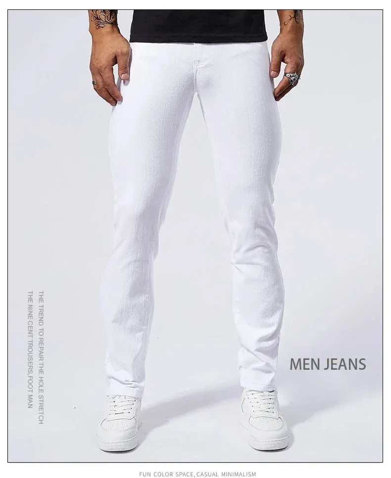 Men's White Casual Jeans New Denim Pants Comfortable Fashion Stretch Slim Fit Straight Trousers Male Clothing Streetwear — image 8