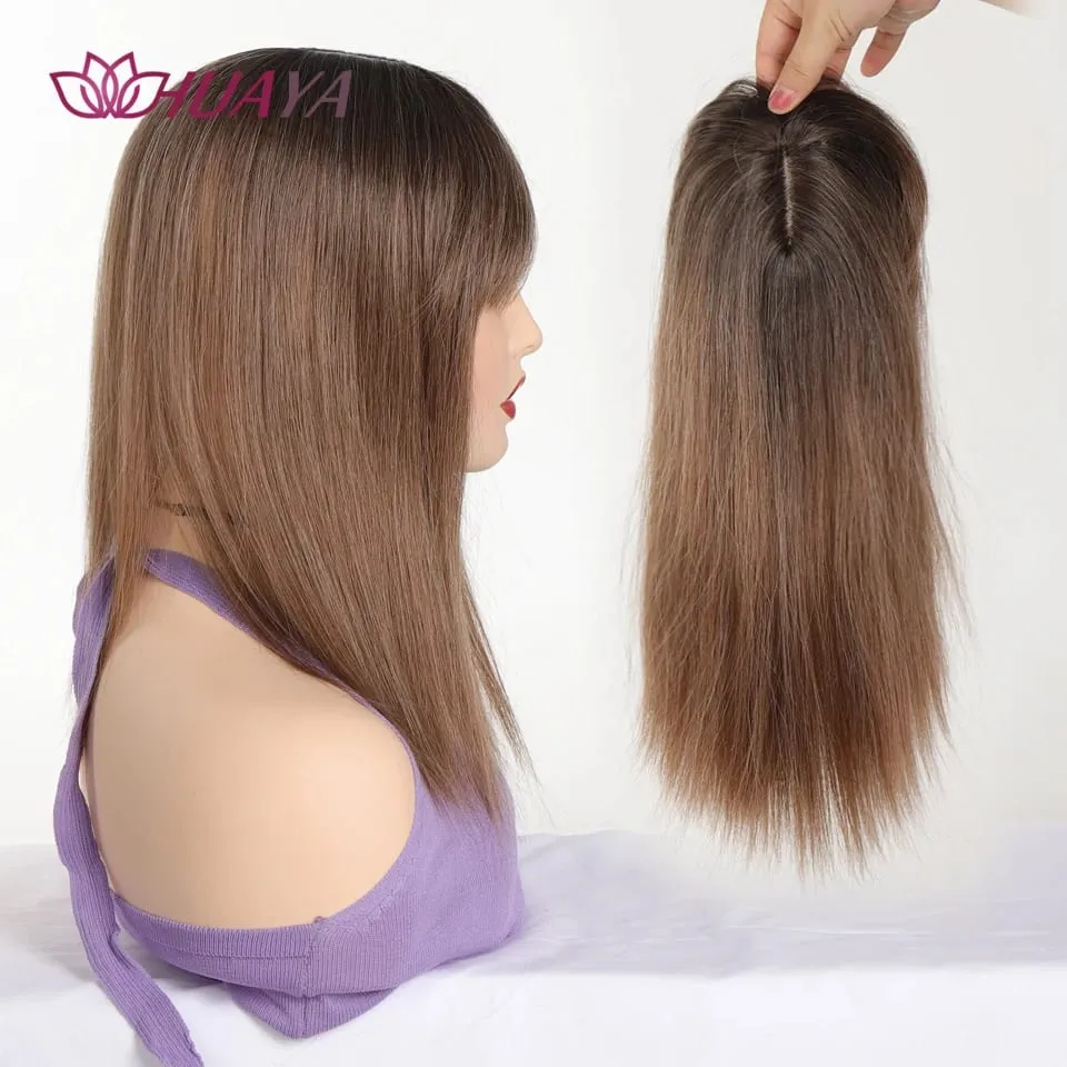 Synthetic Long Straight Topper Wig Clip in Hair Extensions Natural Fluffy Head Top Fake Hair Piece with Bang Clip Black Brown — image 6