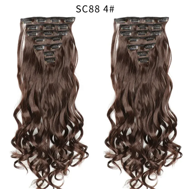 7Pcs/set 16 clips Synthetic Long wavy Hair Extensions Clips in Hair black Brown Suitable for Women Wig Hairpieces