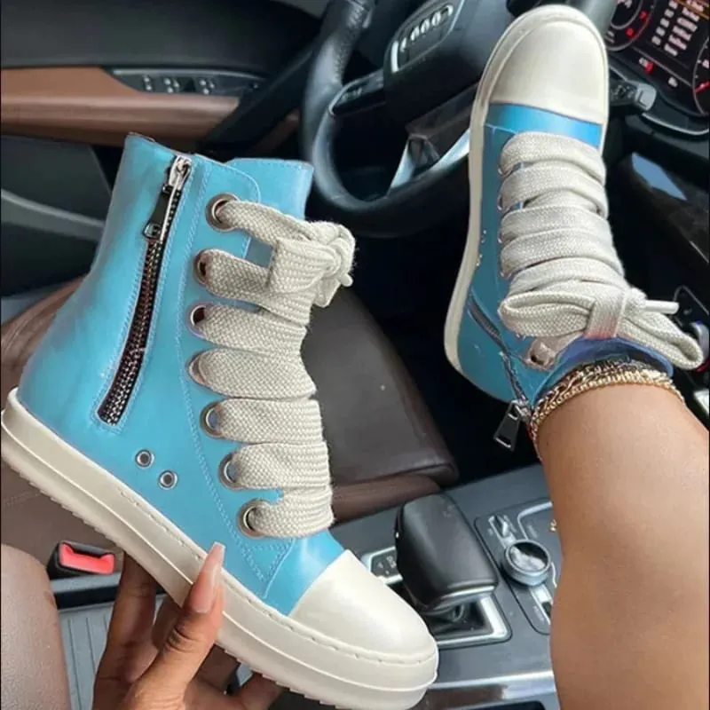 Man High-top Shoes Flat Platform Leather Men's Sneakers Luxury Designer Street Woman Canvas Shoes Casual Lace Up Ankle Boots — image 7