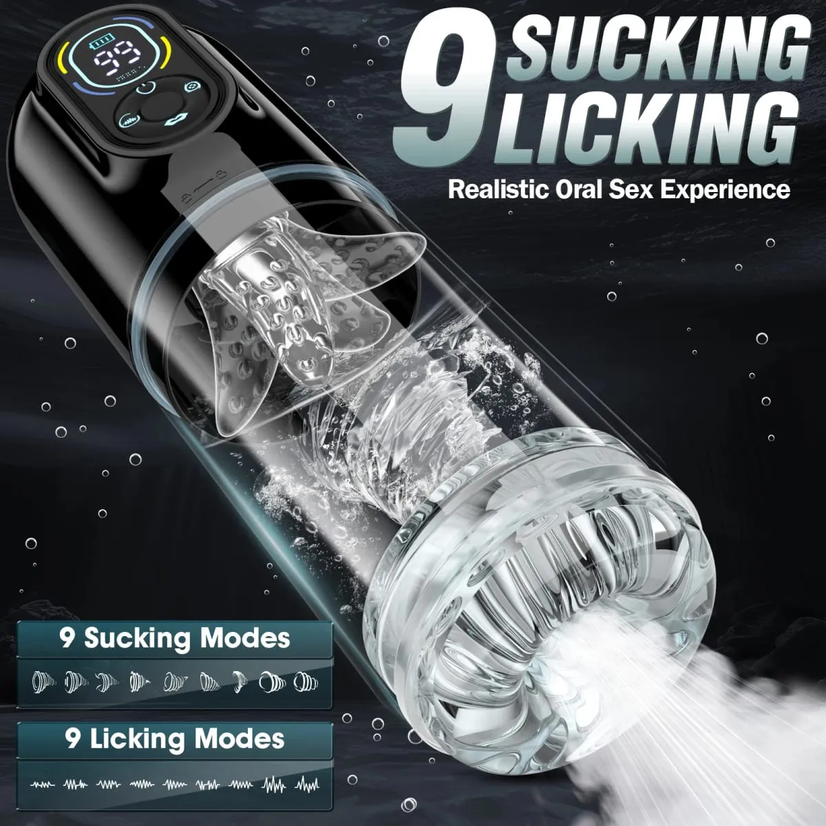 Tự Động Nam Masturbator Dương Vật Bơm Đâm Xoay 9 Rung Hút Liếm Chế Độ Thị Giác LCD Túi Âm Hộ Đồ Chơi Tình Dục Người Lớn — image 2
