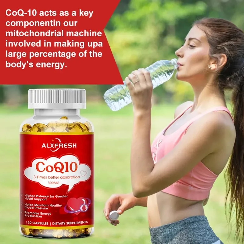 Alxfresh CoQ10 300mg- 3x Absorption | 120/60 serving | Coenzyme Q-10 | Non-GMO Gluten Free Vegan | Dietery Vitamins Suppelment