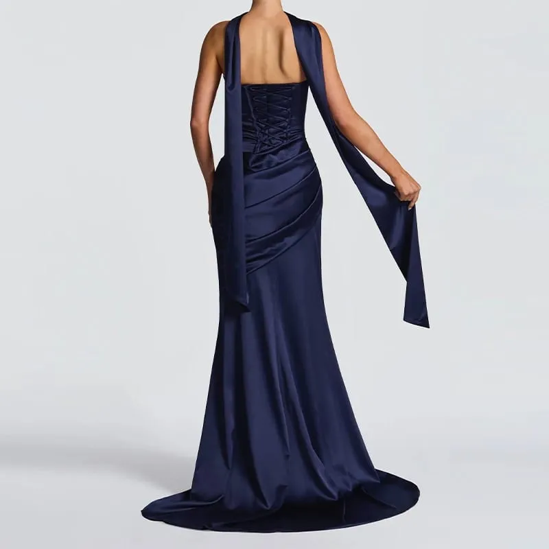 Kvinder Sexet plisseret stropløs satinkjole Chic solid off-shoulder rygløs højtalje bodyconkjoler 2026 ny aftenfestkjole — image 7