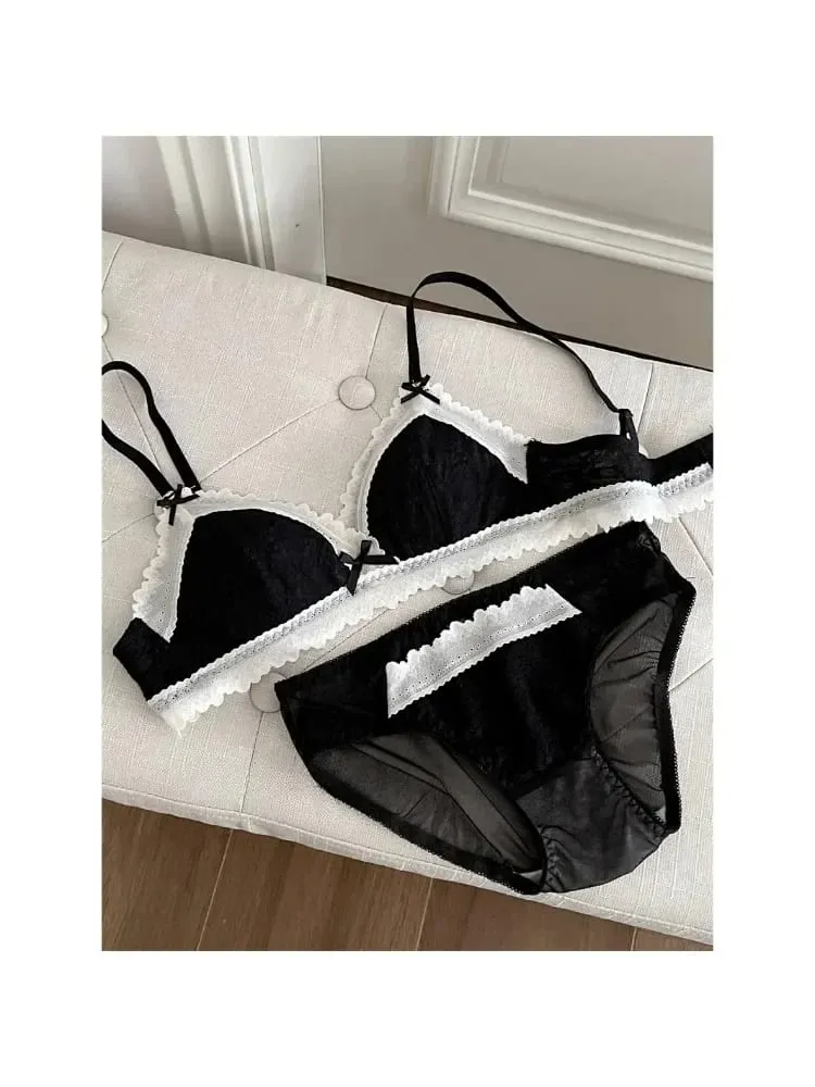 Japanese Style Bralette for Small Breasts Wireless Lace Bra Set Women Sexy French Breathable Comfort Push Up Underwear — image 1