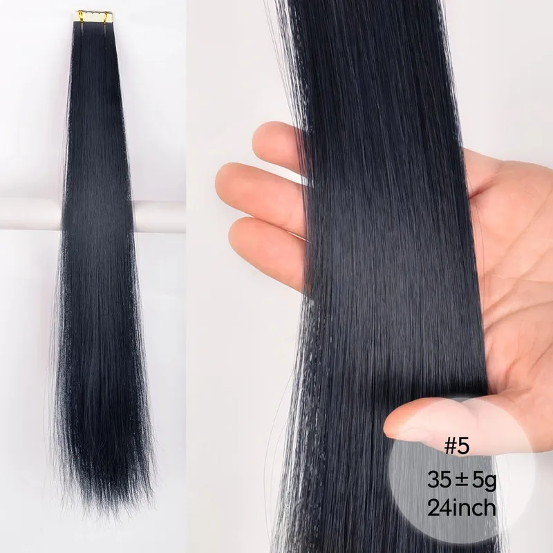 Tape In Straight Synthetic Hair Extensions Invisible Hand Tied Tape in Hair Natural Skin Weft Seamless Double-sided Adhesiv — image 27