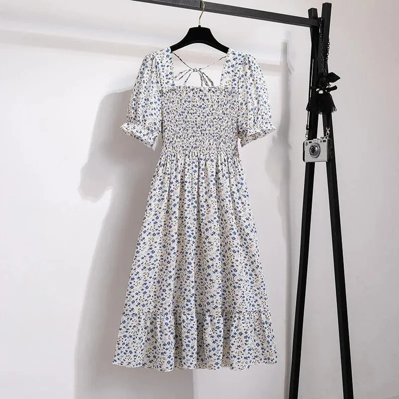 Spring Summer Chiffon Dresses Fashion Female Elastic Waist Short Sleeve Pleated Casual Dress Women A-line Dresses Vestidos — image 10