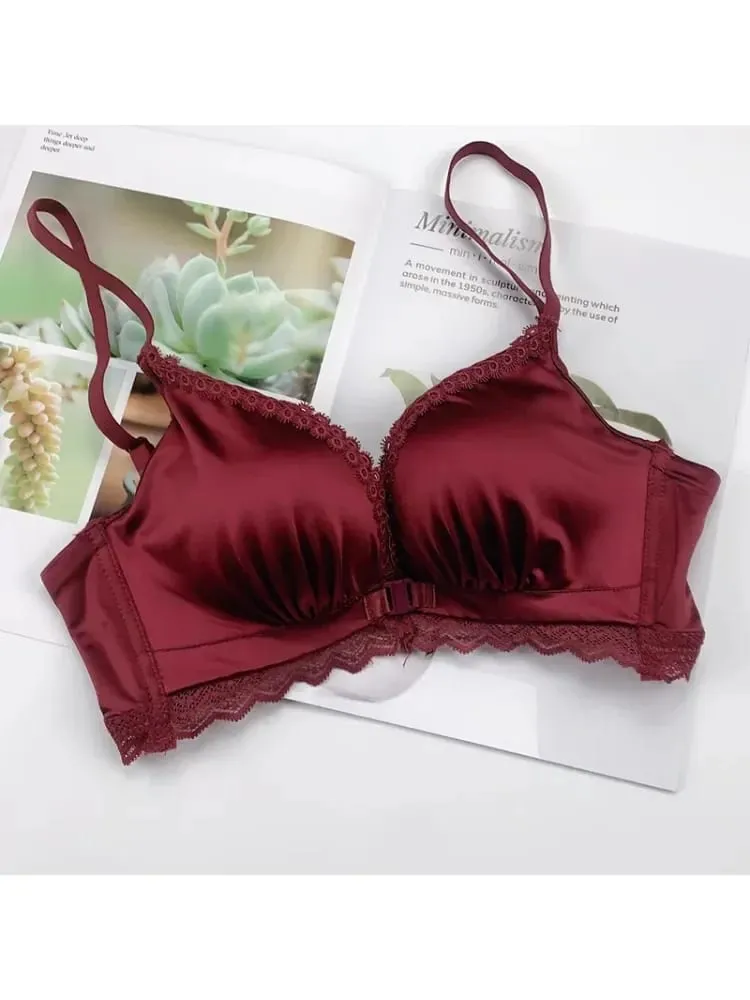Front Closure Push Up Bra Set - Women's Small Bust Lace Underwire Lingerie | Pull Up Lift Sexy Thin Beauty Back Bralette — image 5