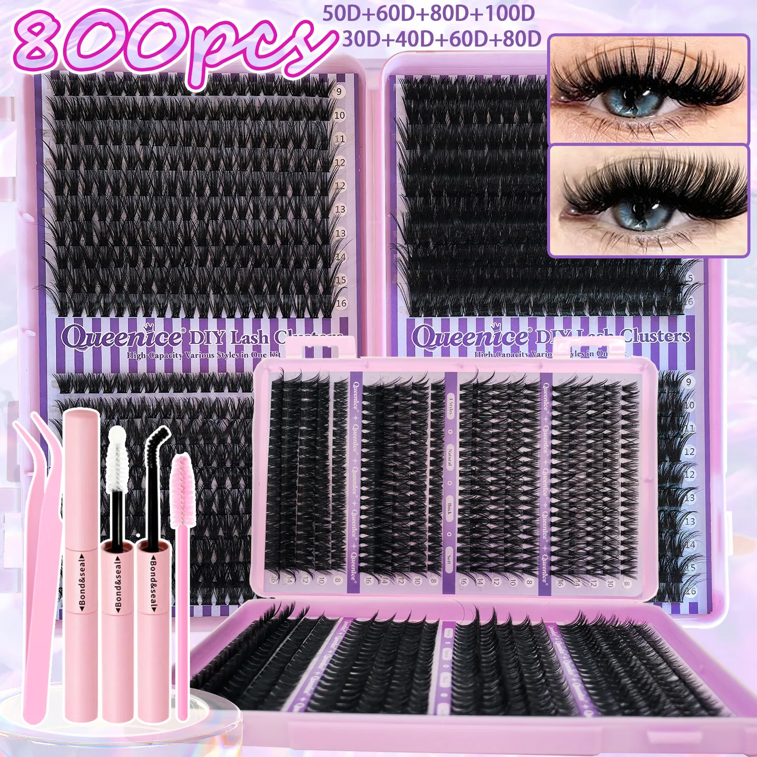 Řasy Cluster DIY Lash Extension Mixed Tray Clusters Řasy Fluffy Individual Lashes Prodlužování řas Cat Eye — image 1