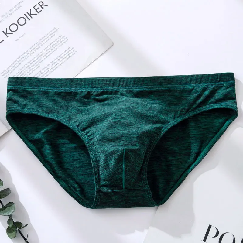 Men's Sexy Brief Ice Silk Elastic Quick Dry Cool Feel Underwear Youth Low-rise U Convex Pouch Sports Panties Comfortable Mankini — image 15