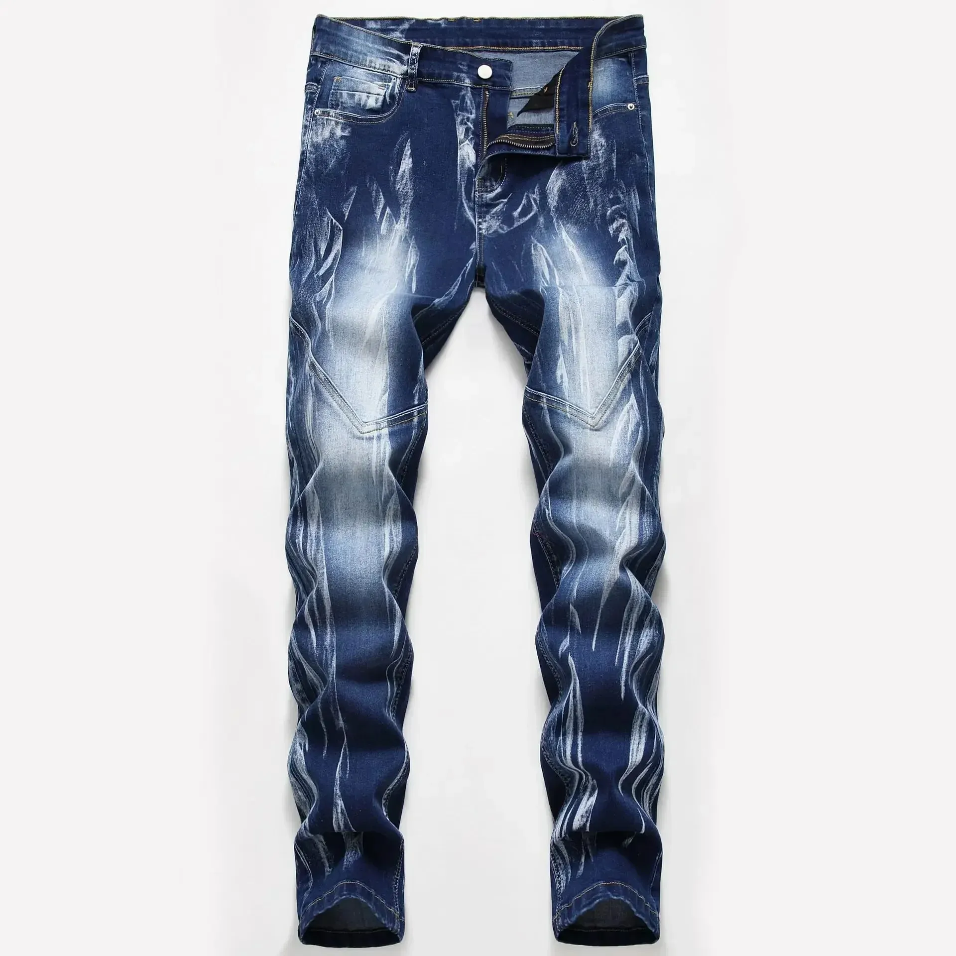 Fashion Print Men's Elasticity Slim Skinny Jeans Popular Spray Pattern DenimTrousers Male Casual Streetwear Brand Long Pants — image 2