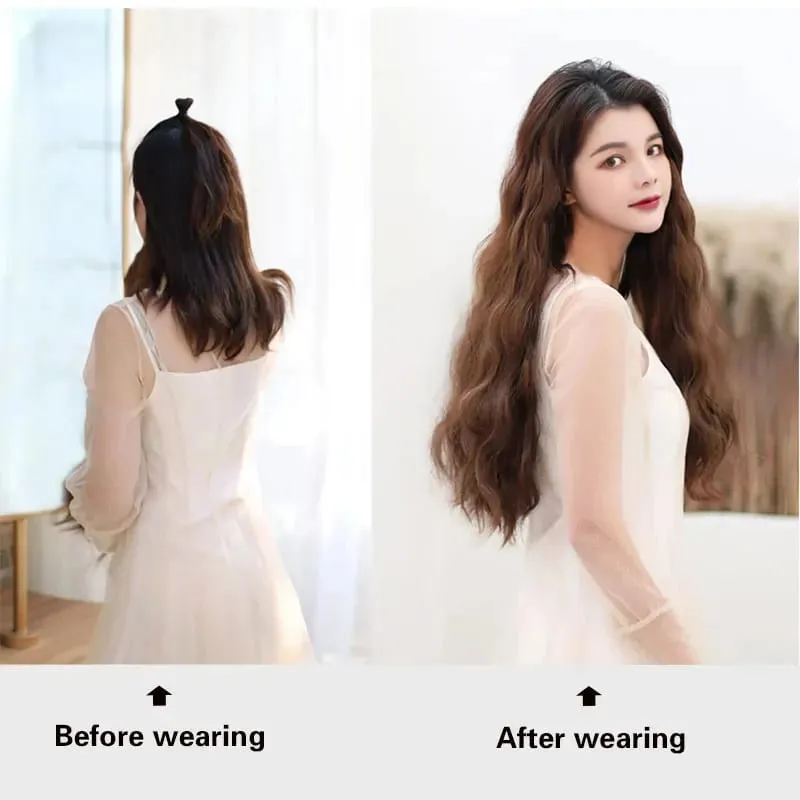 Long Wavy Culry U-Shaped Half Wig for Women 24" Natural Female Long Black Brown Wigs Heat Resistant Synthetic Hair Extensions — image 5