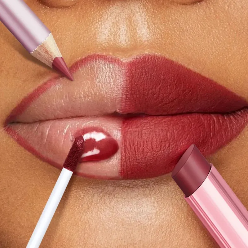 3pcs Halloween Black Lip Set Waterproof Long Lasting Matte Velvet Lip Gloss Lip Liner Black Lip Stain Halloween Goth Makeup