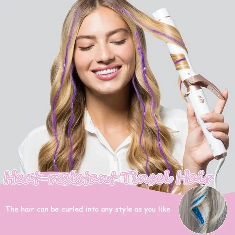 12Pcs Purple Clip in Tinsel Hair Extensions Hairpiece Colored Hair Tinsel Kit Party Highlights Hair Accessories for Women&Kids