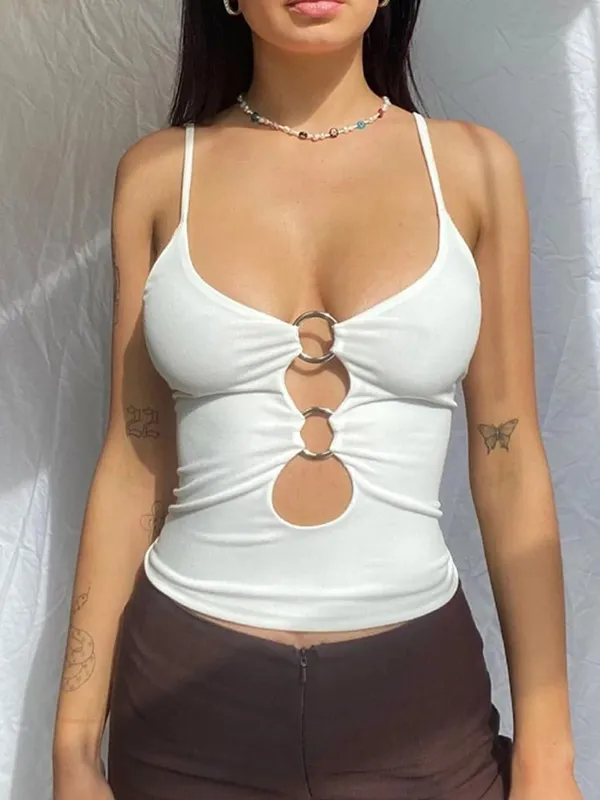 Solid Casual Sleeveless Cami Top Women Backless Hollow Out Sexy Crop Tops Tees Fashion Fitness Camisole 2024 — image 4