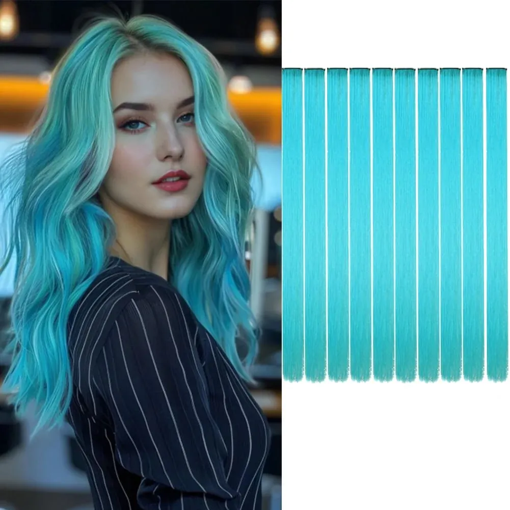 10PCS/Pack Colored Party Highlights Clip in Hair Extensions for Girls 22 Inches Omber colors Straight Hair Synthetic Hairpieces — image 49