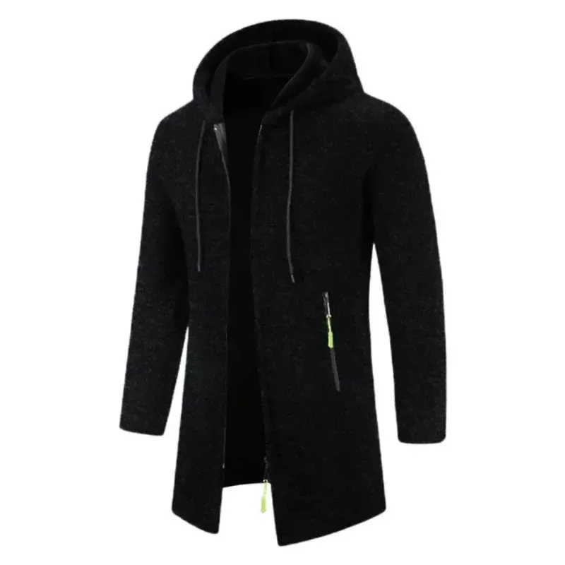 Novo masculino manga longa camisola com capuz para homens com zíper sweatshirts oversize streetwear quente cor sólida outono jaqueta com capuz — image 1
