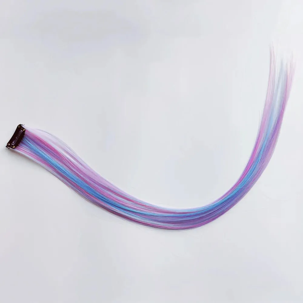 Clip in One Piece Hair Extension 6pcs/pack Unicorn Color Rainbow Pink Blue Purple Mixed Color Clip in Synthetic Hair Accessories — image 6