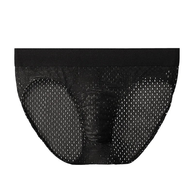 Ice Silk Sexy Underwear Men's Low-Waist Antibacterial Briefs Summer Thin Mesh Breathable Shorts Boys' Underwear