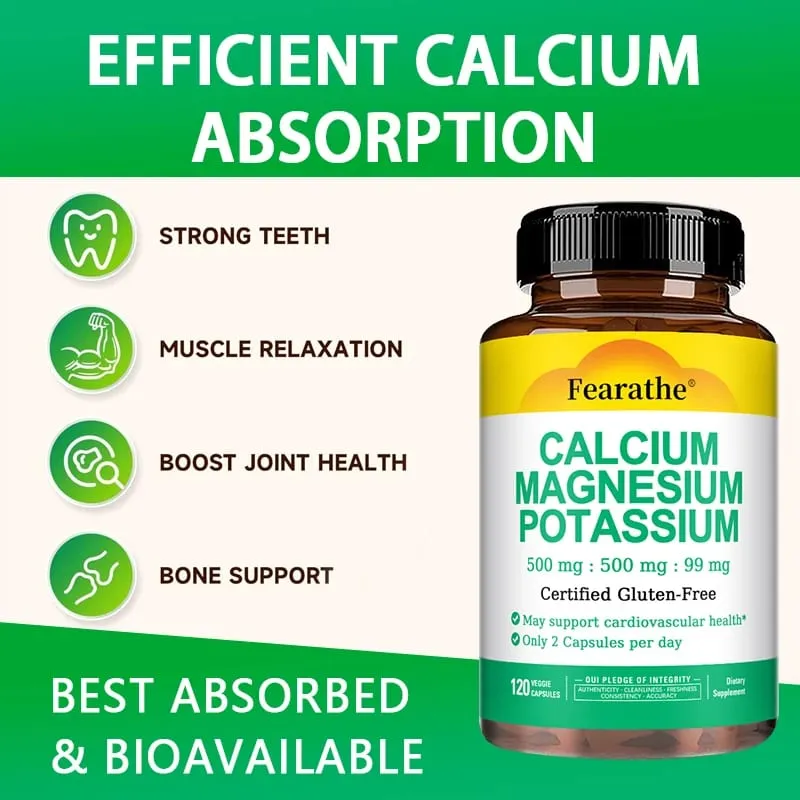 Calcium Magnesium Potassium Supplement - 500mg/500mg/99mg Per 2 Tablets - Supports Cardiovascular Health - Certified Gluten-Free — image 2