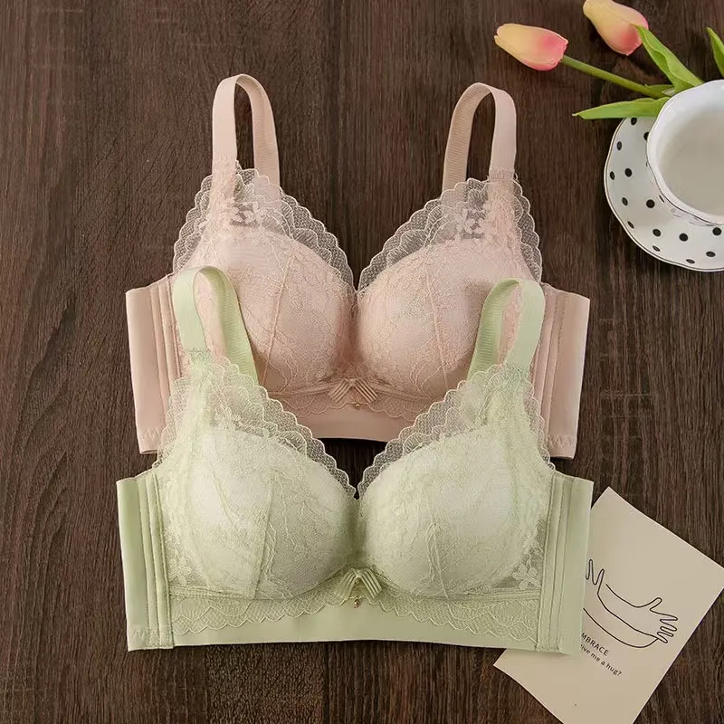 Bra Push-Up Tebal Renda Seksi untuk Payudara Kecil Anti-Kendur Boleh Laras Selesa Tanpa Wayar Pakaian Dalam — image 4