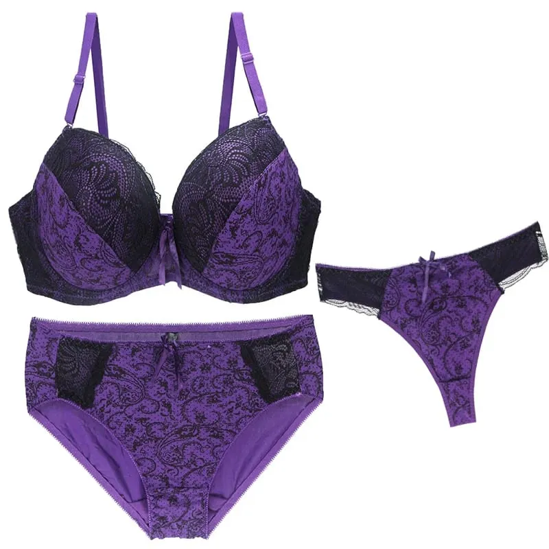 Nouvell Seamless Push Up Bra Sets For Women 3 Piece Underwear BCDEF Cup Beige Black Blue Purple Red White Plus Size Lingerie — image 10
