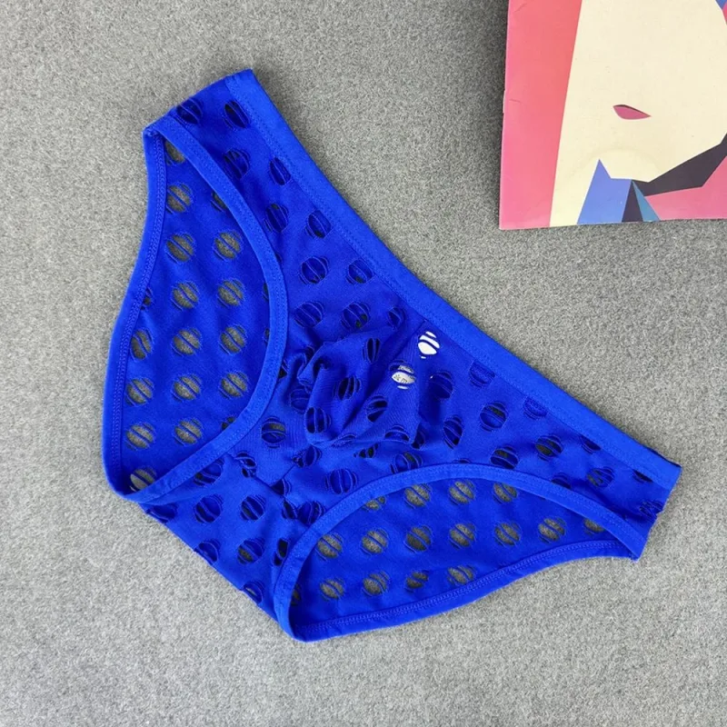 Big Hole Breathable Mesh Men's Sexy Transparent Underwear Personality Low Waist Elastic Male Briefs Solid Hollow Out Lingerie — image 5